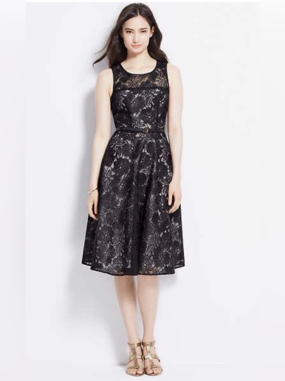 ANN TAYLOR Black Lace Lined Dress Size 2